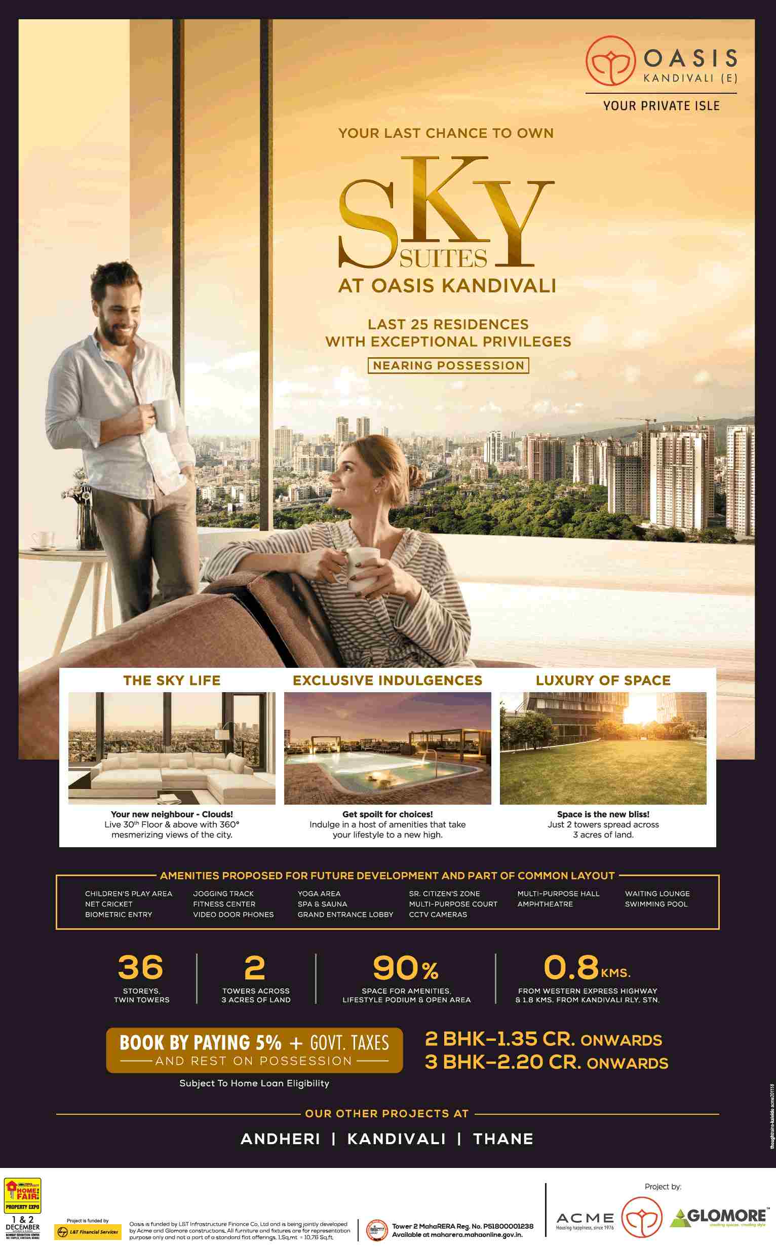 Book by paying 5% and rest on possession at Acme Oasis in Kandivali East, Mumbai
